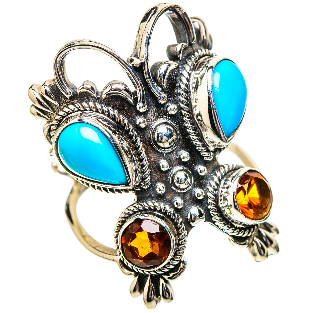 Large Sleeping Beauty Turquoise, Garnet Ring Size 8.5 (925 Sterling Silver) RING137925