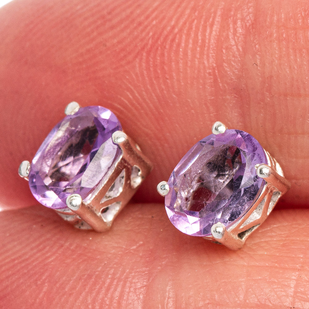Faceted Amethyst EarDainty Rings 1/4" (925 Sterling Silver) E433531