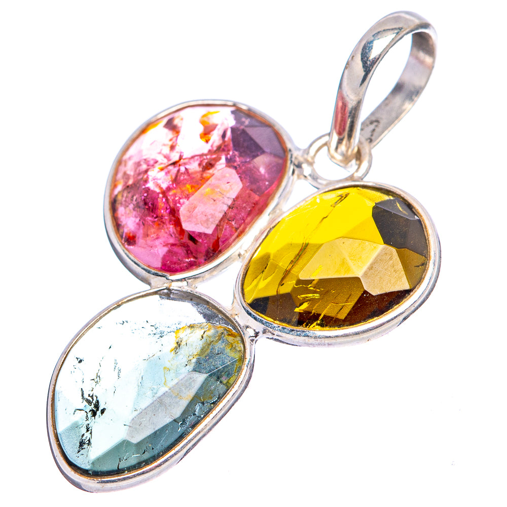Rare Faceted Tourmaline Pendant 1 1/4" (.925 Sterling Silver)