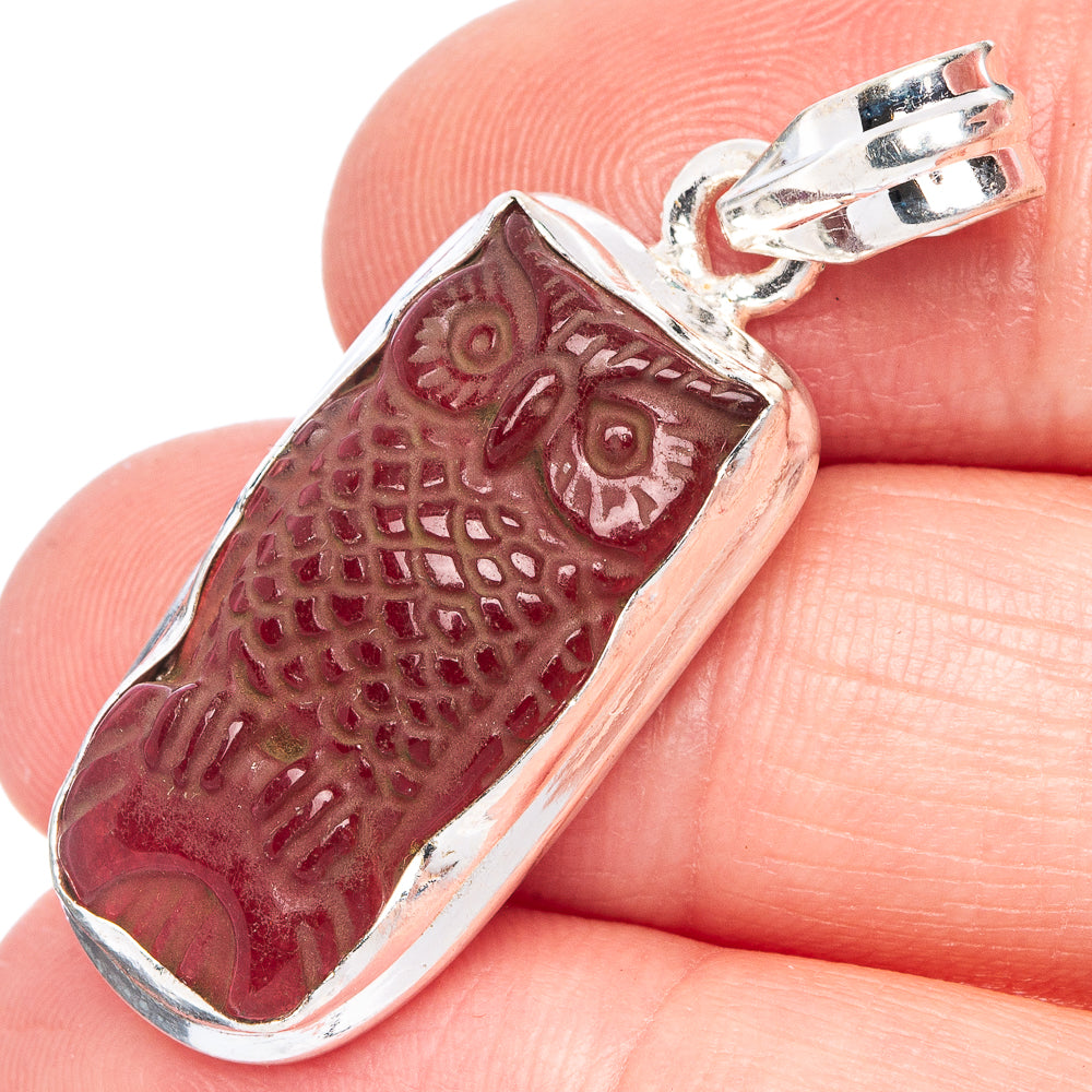 Cinnabar Owl Pendant 1 1/2" (925 Sterling Silver) P40169