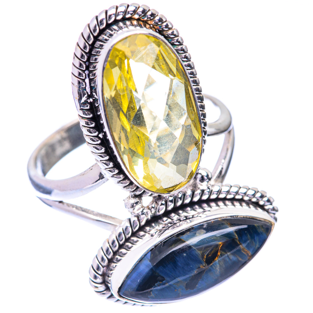 Large Lemon Quartz, Pietersite Ring Size 10.75 (925 Sterling Silver) R141012