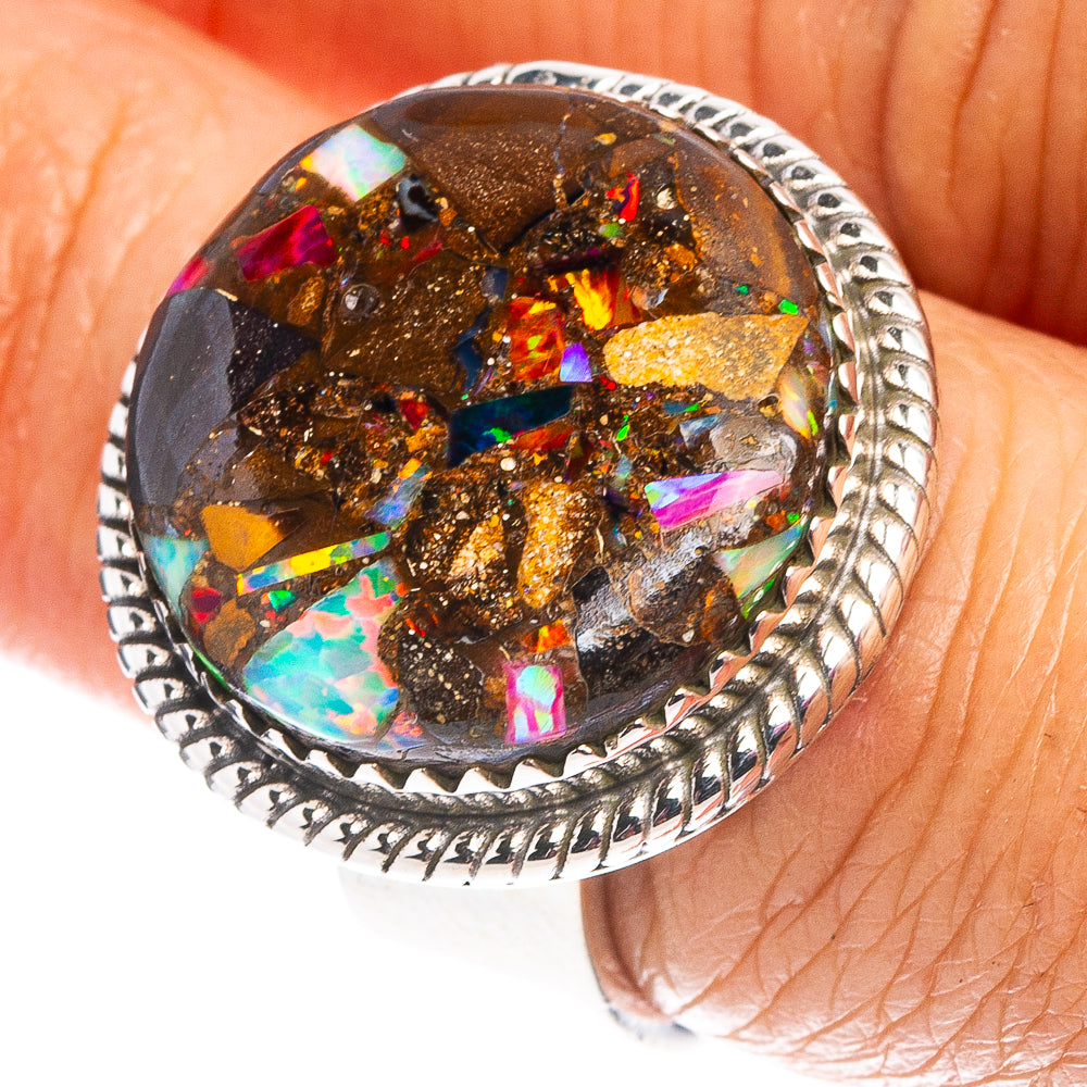 Exclusive Boulder Opal Matrix Ring Size 7 Adjustable (.925 Sterling Silver)