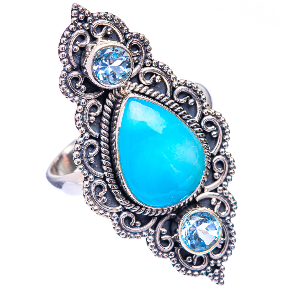 Large Larimar, Blue Topaz Ring Size 11 (925 Sterling Silver) R140813