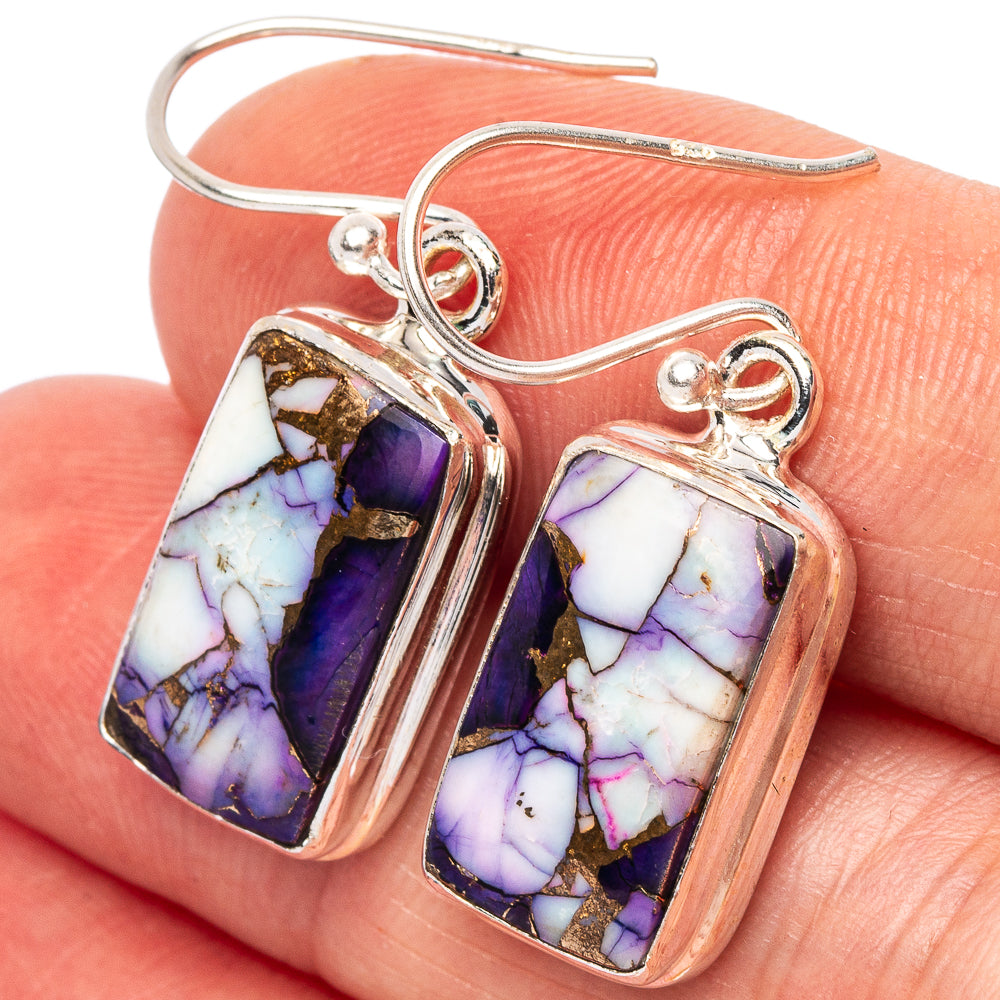 Purple Copper Composite Turquoise Earrings 1 3/8" (925 Sterling Silver) E2661
