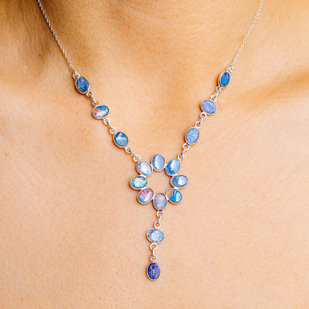Doublet Opal Necklace 16 to 17" (.925 Sterling Silver)