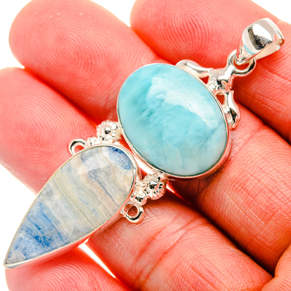 Blue Scheelite, Larimar Pendant 2 1/2" (925 Sterling Silver) PD37880