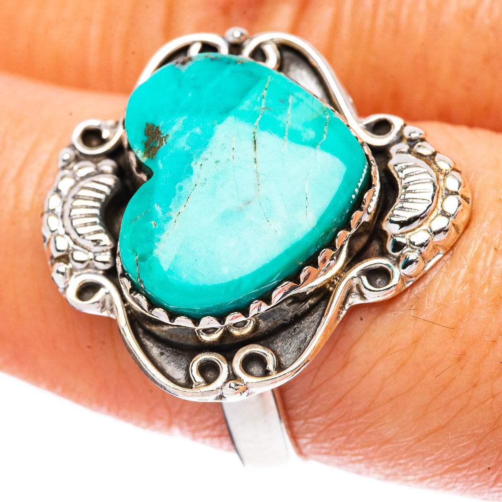 Rare Kingman Turquoise Heart 925 Sterling Silver Ring Size 8.25 (925 Sterling Silver) R3834