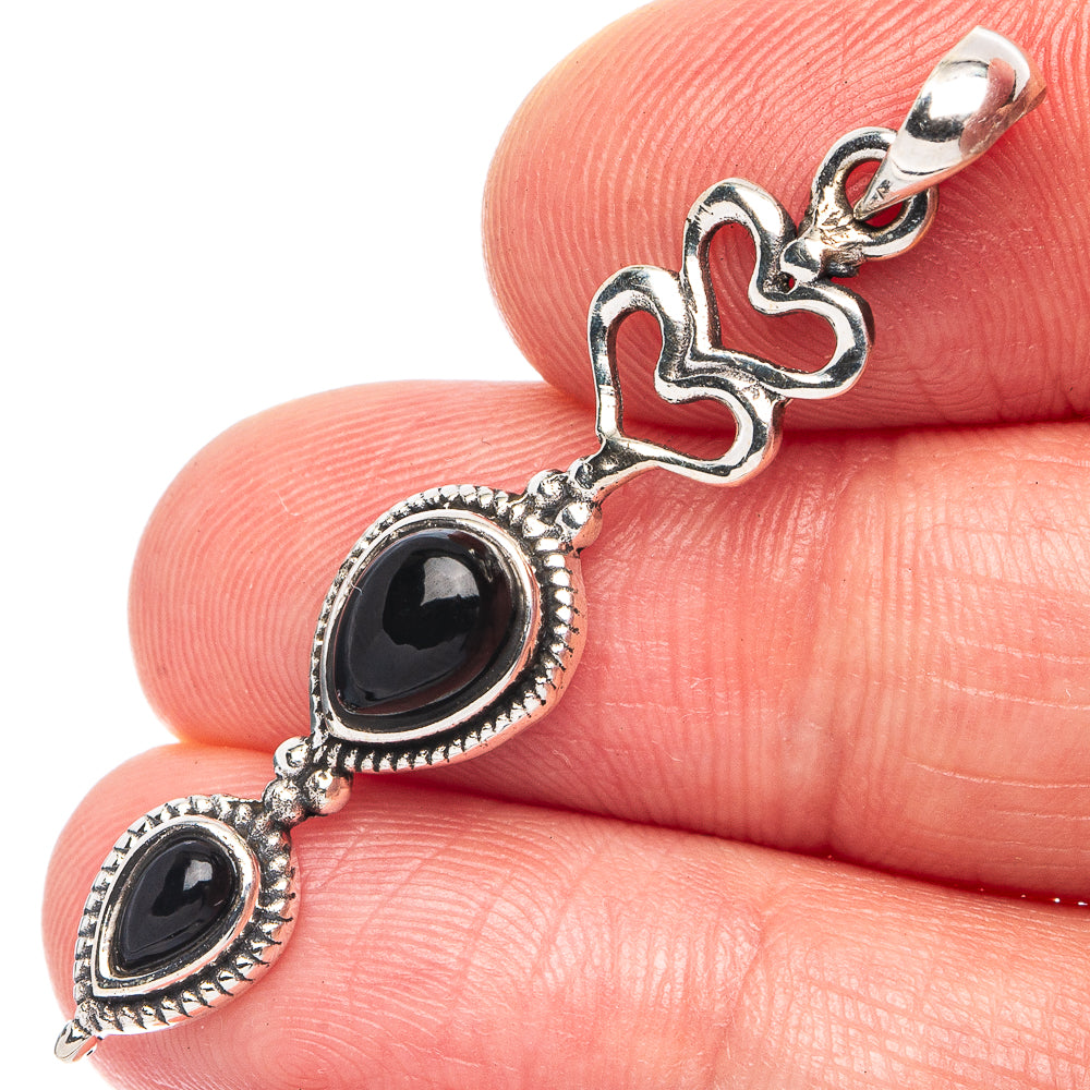 Dainty Black Onyx Heart Pendant 1 3/4" (925 Sterling Silver) P45336