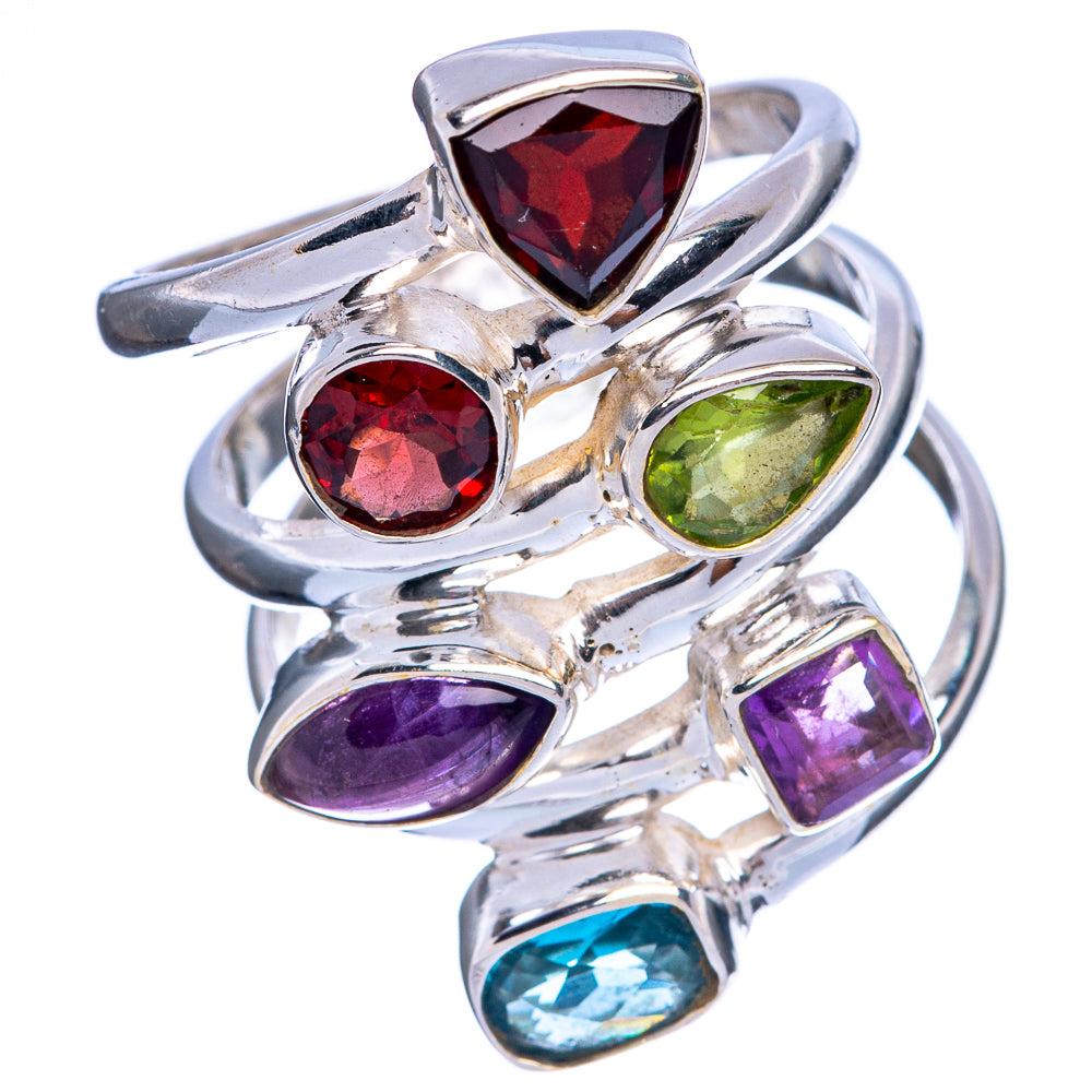 Large Garnet, Peridot, Amethyst, Blue Topaz Ring Size 6 (925 Sterling Silver) R146463