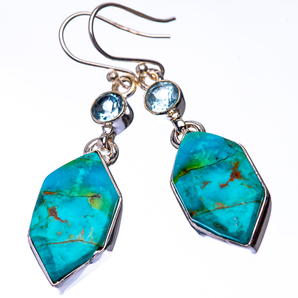 Chrysocolla, Blue Topaz 925 Sterling Silver Earrings 1 7/8" (925 Sterling Silver) EARR432210