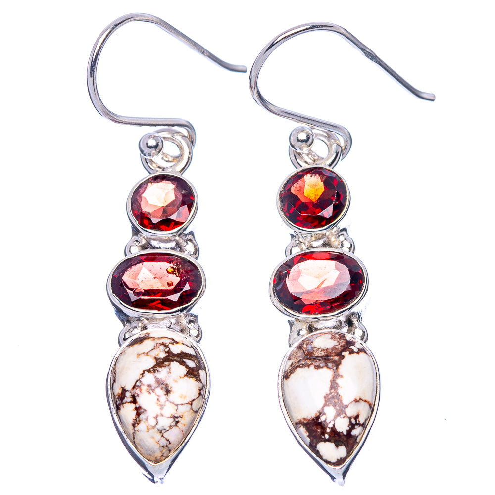 Wild Horse Jasper, Garnet Earrings 1 5/8" (925 Sterling Silver) E1765
