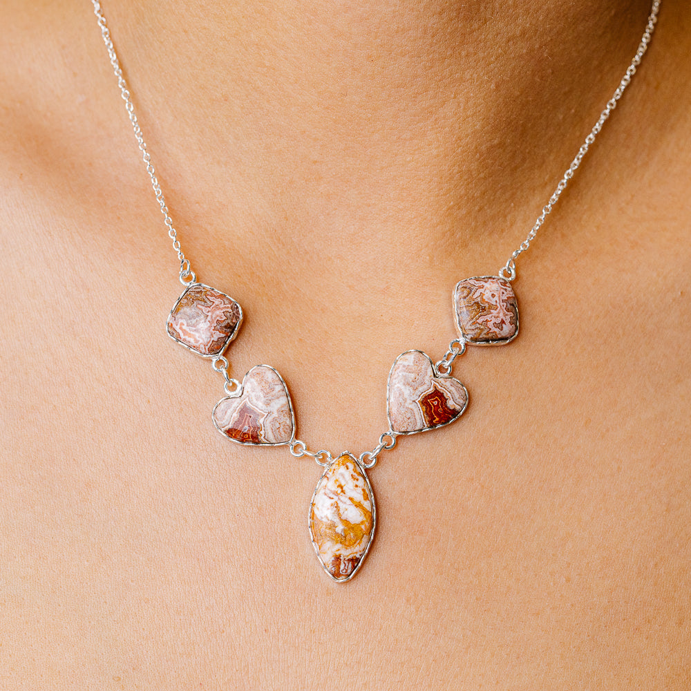 Crazy Lace Agate Heart Necklace 15.25 (925 Sterling Silver) NEC90225