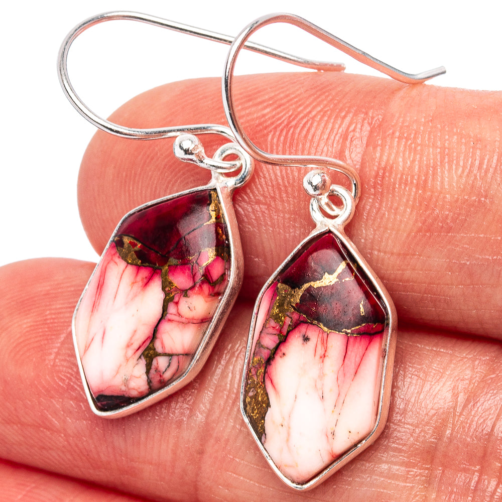 Red Dahlia Mohave Turquoise Earrings 1 3/8" (.925 Sterling Silver)