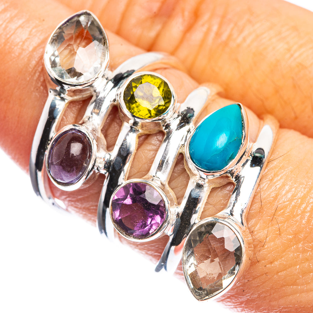 Large White Quartz, Tanzanite, Peridot, Amethyst, Sleeping Beauty Turquoise 925 Sterling Silver Ring Size 7.75