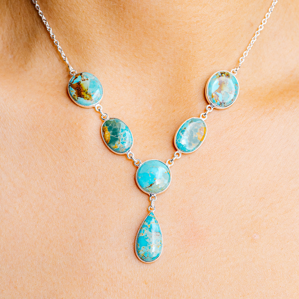 Blue Imperial Jasper Necklace 16 to 18" (.925 Sterling Silver)