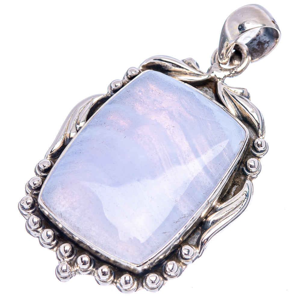 Premium Blue Lace Agate Pendant 1 7/8" (.925 Sterling Silver)