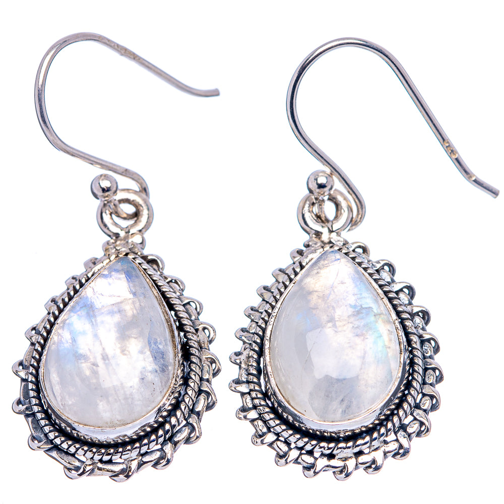 Rainbow Moonstone Earrings 1 3/8" (.925 Sterling Silver)