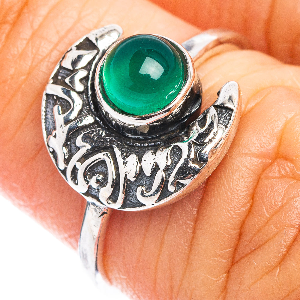 Green Onyx Moon Dainty Ring Size 6 (.925 Sterling Silver)
