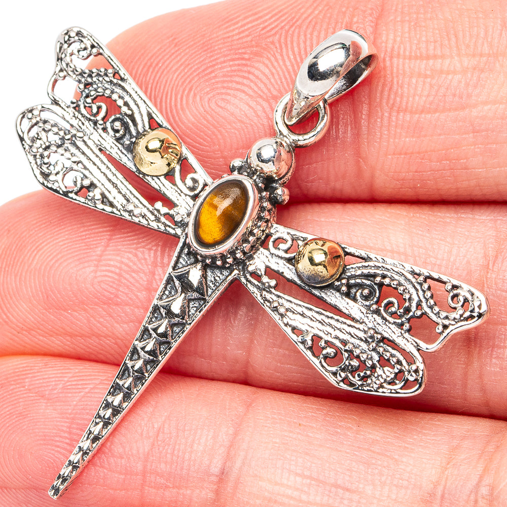 Tiger Eye Dragonfly Pendant 1 5/8" (925 Sterling Silver) P45385