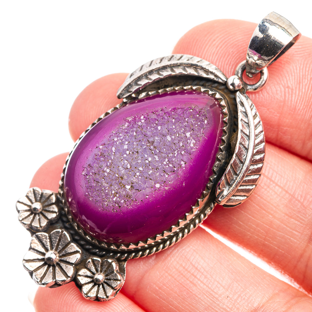 Pink Agate Druzy Pendant 2" (925 Sterling Silver) P38979