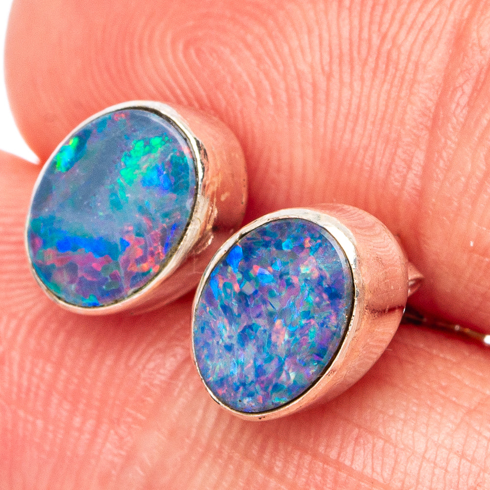 Rare Doublet Opal Earrings 3/8" (925 Sterling Silver) E2595