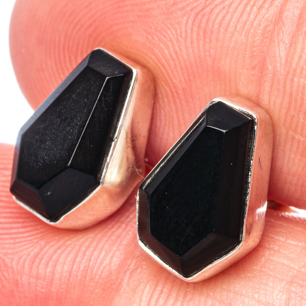Faceted Black Onyx Earrings 1/2" (925 Sterling Silver) E1610