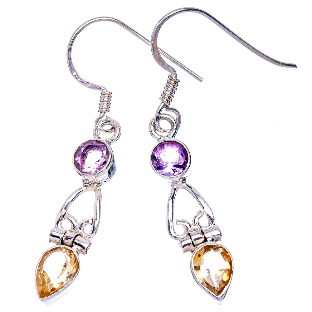 Citrine, Amethyst Earrings 1 5/8" (925 Sterling Silver) E433504