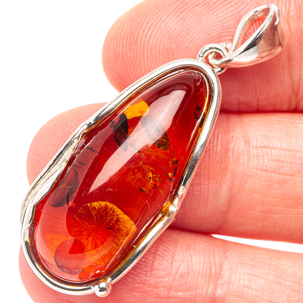 Baltic Amber Leaf Pendant 1 3/4" (.925 Sterling Silver)