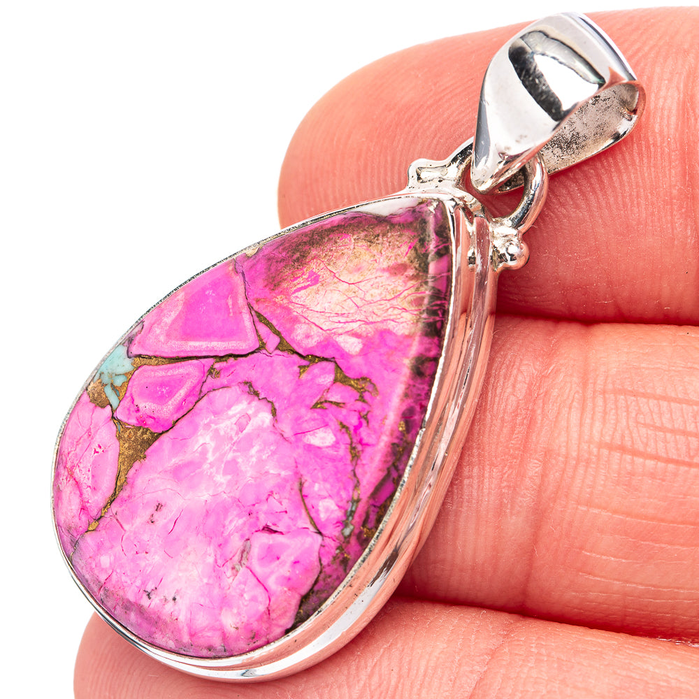 Pink Dahlia Mohave Turquoise Pendant 1 1/2" (.925 Sterling Silver)
