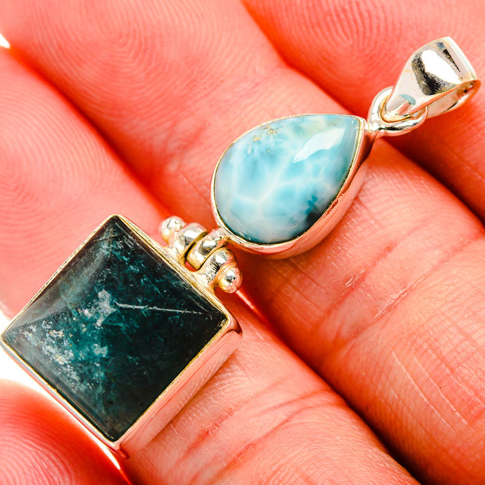 Apatite, Larimar 925 Sterling Silver Pendant 1 3/4" (925 Sterling Silver) PD38427
