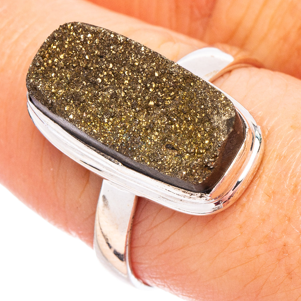 Spectropyrite Druzy Ring Size 8.75 (.925 Sterling Silver)