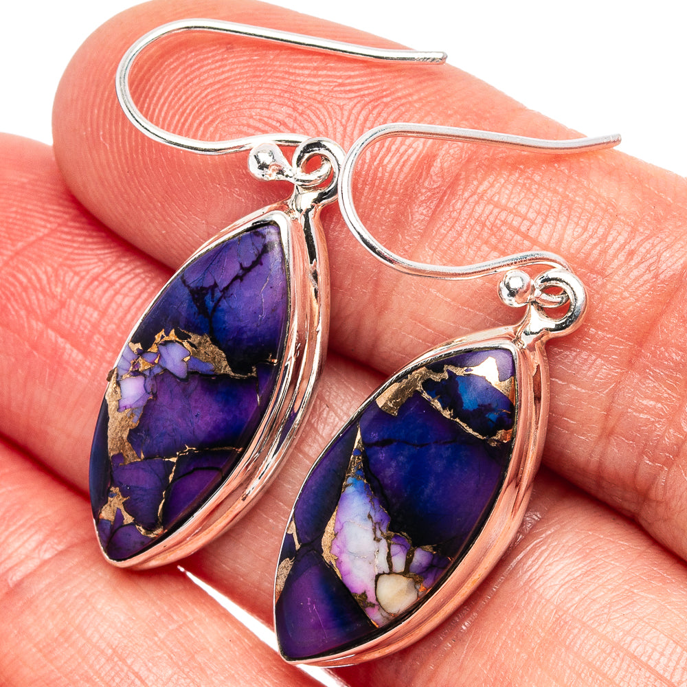 Purple Dahlia Mohave Turquoise Earrings 1 1/2" (.925 Sterling Silver)