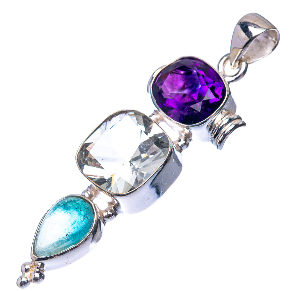White Quartz, Amethyst, Blue Fluorite 925 Sterling Silver Pendant 2 1/8" (925 Sterling Silver) PD38673