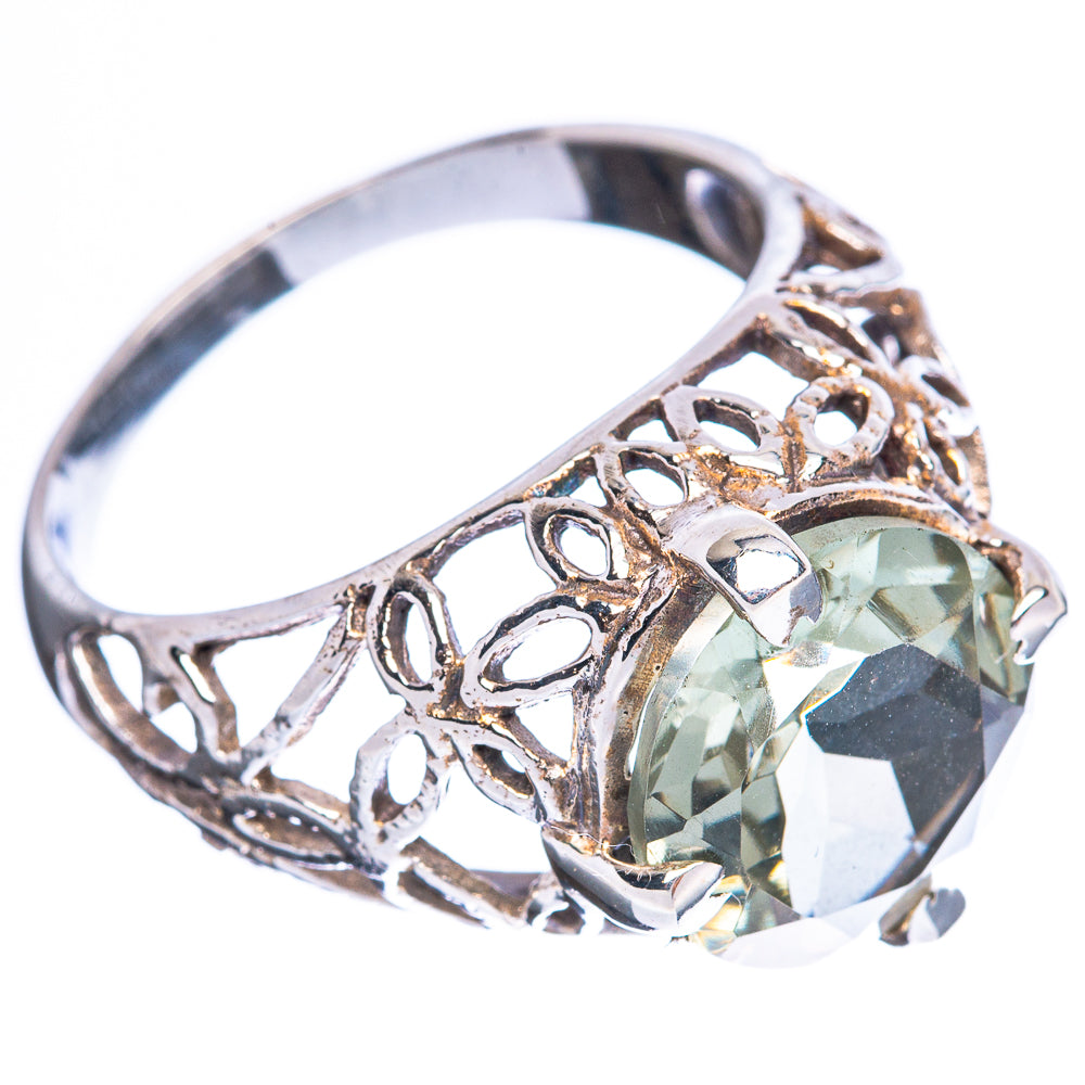 Faceted Green Amethyst Ring Size 9.5 (925 Sterling Silver) R3213