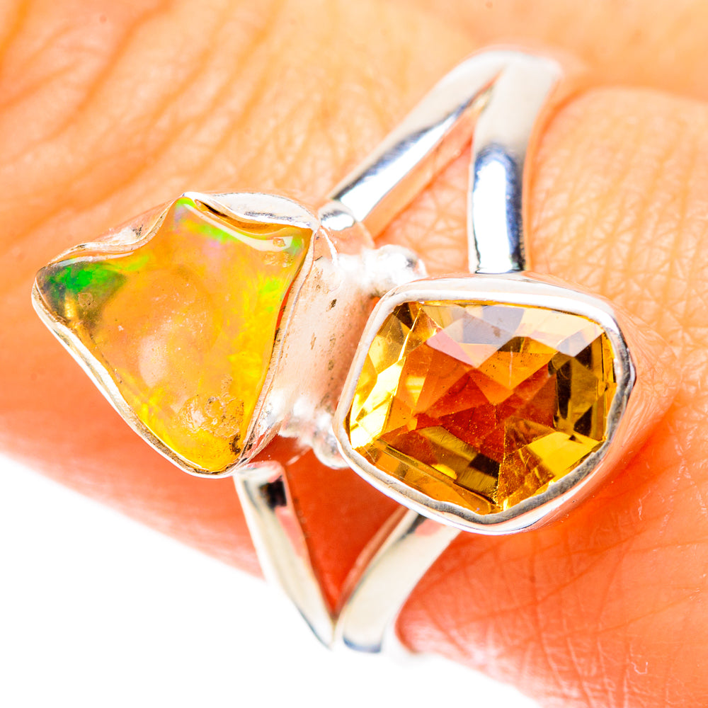 Rough Ethiopian Opal, Citrine Ring Size 9 (925 Sterling Silver) RING137827