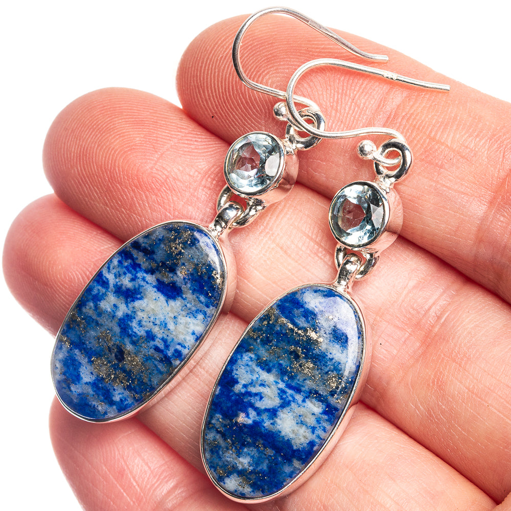 Sodalite, Blue Topaz 925 Sterling Silver Earrings 2"