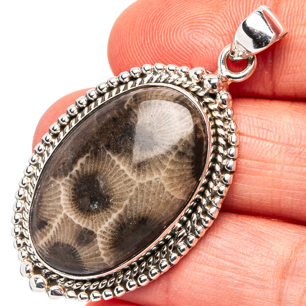 Premium Fossil Coral Pendant 1 7/8" (.925 Sterling Silver)