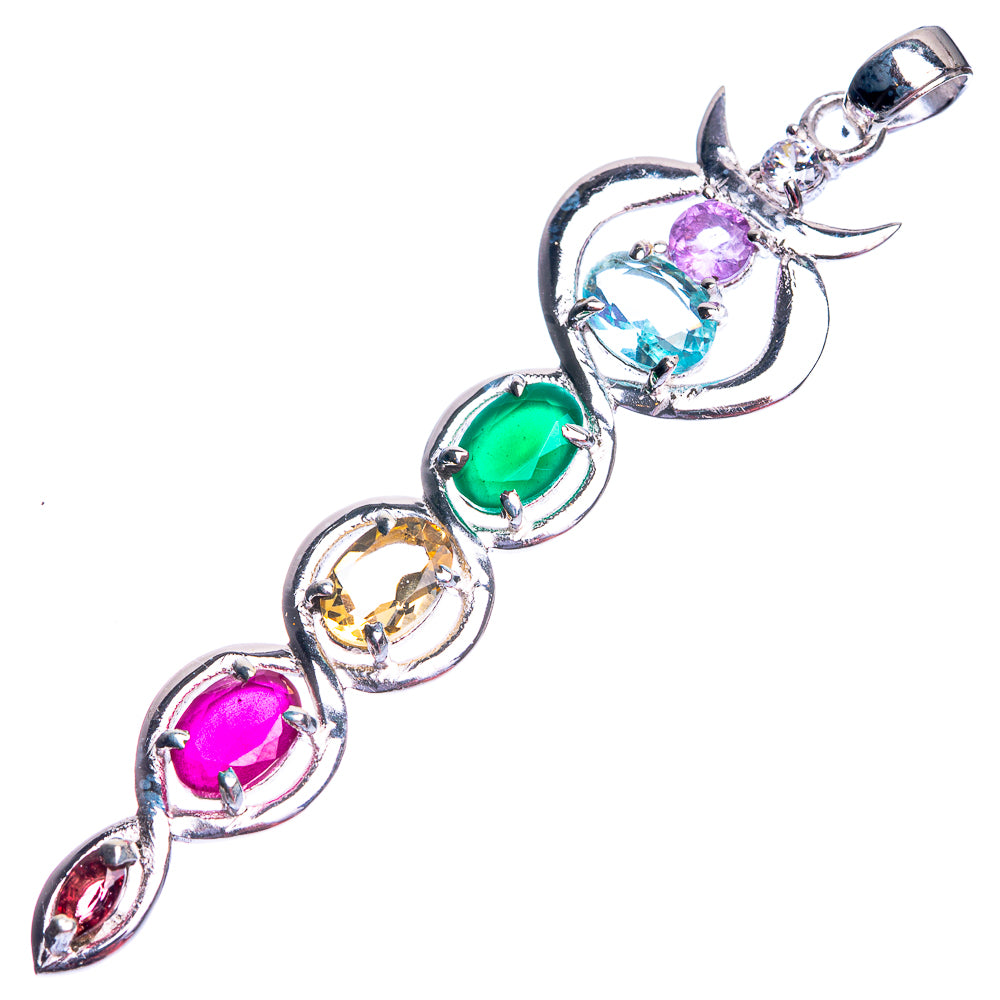 Amethyst, Blue Topaz, Green Onyx, Citrine, Ruby, Garnet Dainty Pendant 2 3/8" (925 Sterling Silver) P39127