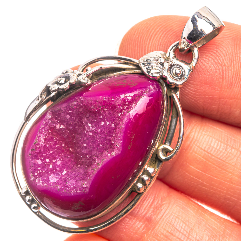 Pink Agate Druzy Pendant 1 3/4" (925 Sterling Silver) P38956