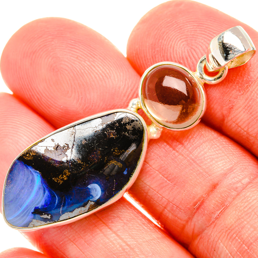 Boulder Opal, Smoky Quartz 925 Sterling Silver Pendant 2" (925 Sterling Silver) PD38321