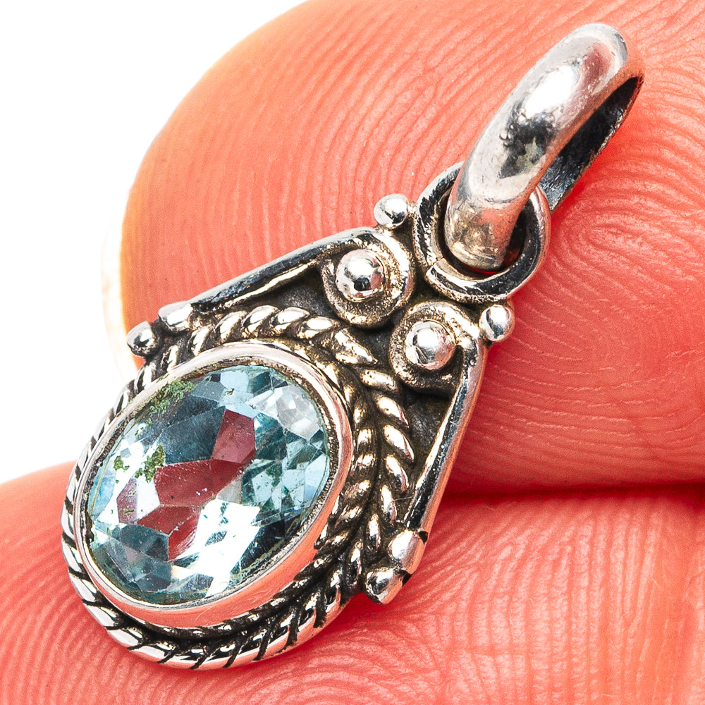 Blue Topaz Dainty Pendant 7/8" (.925 Sterling Silver)