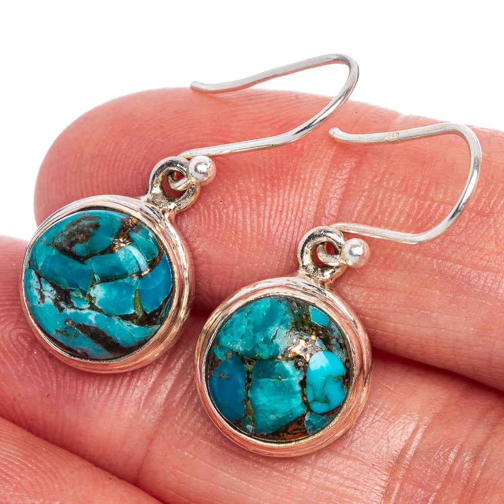 Blue Copper Composite Turquoise Earrings 1 1/8" (925 Sterling Silver) E1036
