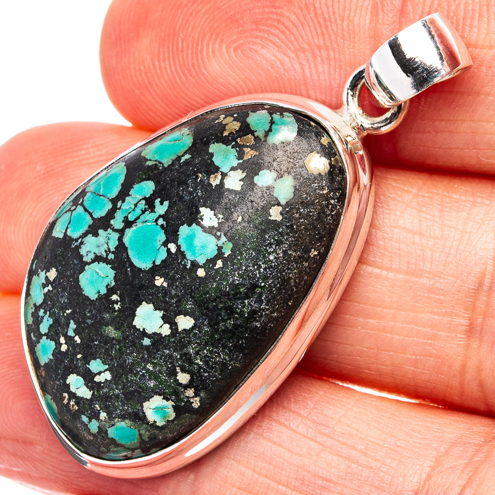 Premium Tibetan Turquoise Pendant 1 5/8" (.925 Sterling Silver)