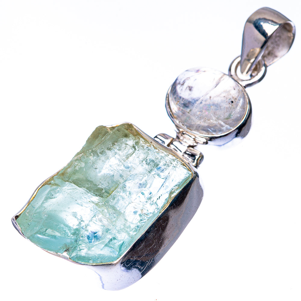 Raw Aquamarine, Rainbow Moonstone 925 Sterling Silver Pendant 1 7/8" (925 Sterling Silver) PD38613