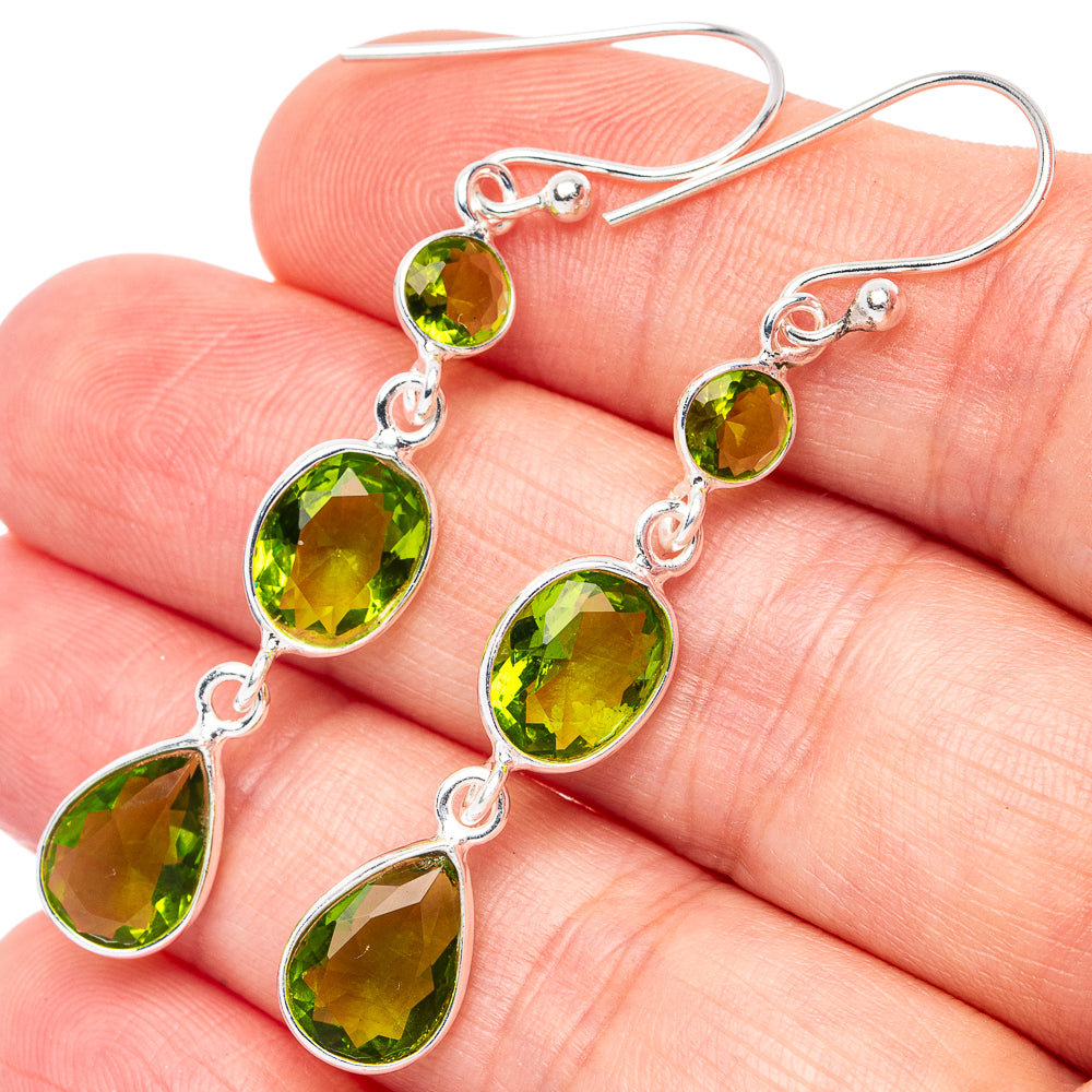Dainty Peridot Earrings 2 1/8" (925 Sterling Silver) E2875