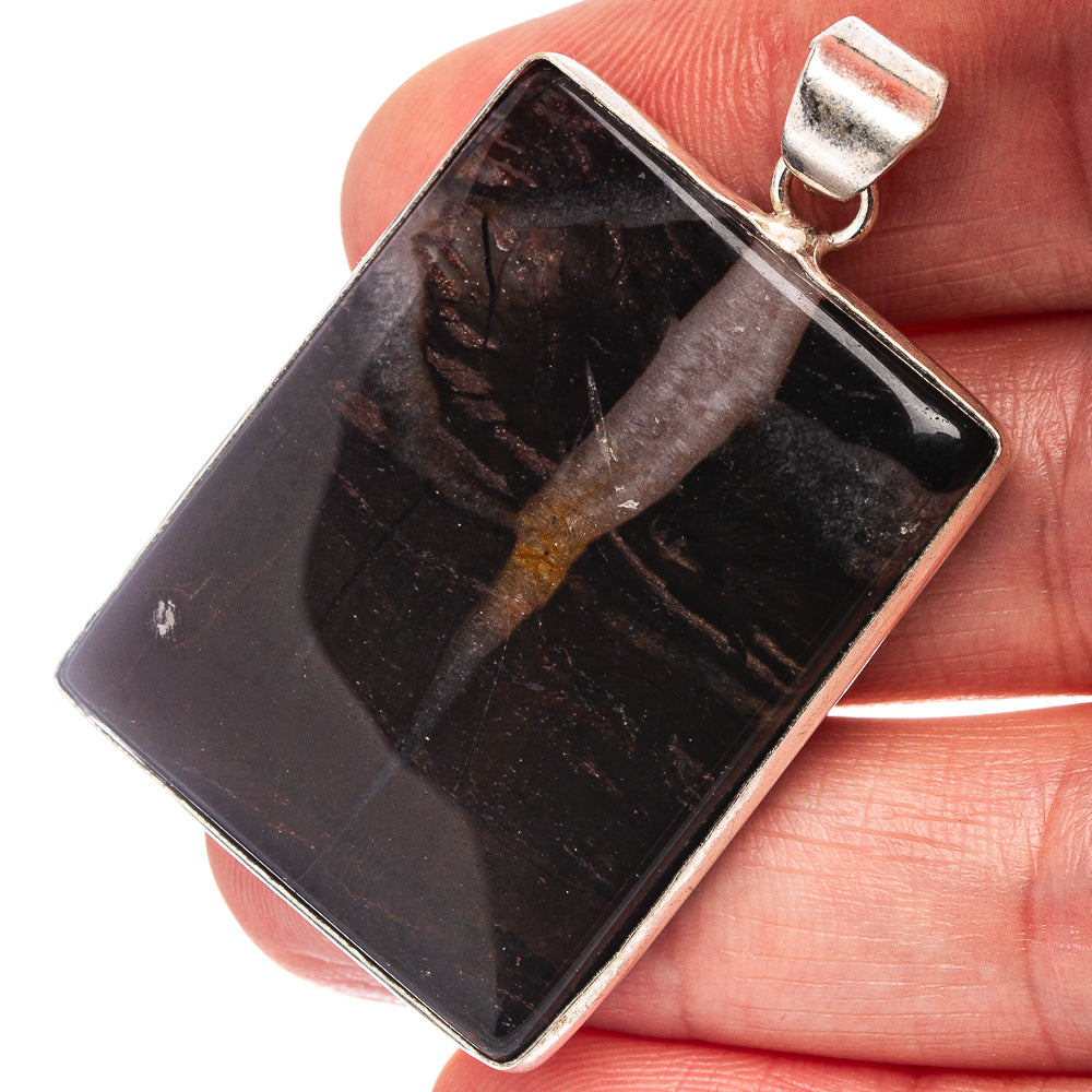 Black Banded Agate Pendant 1 7/8" (Silver Plated)