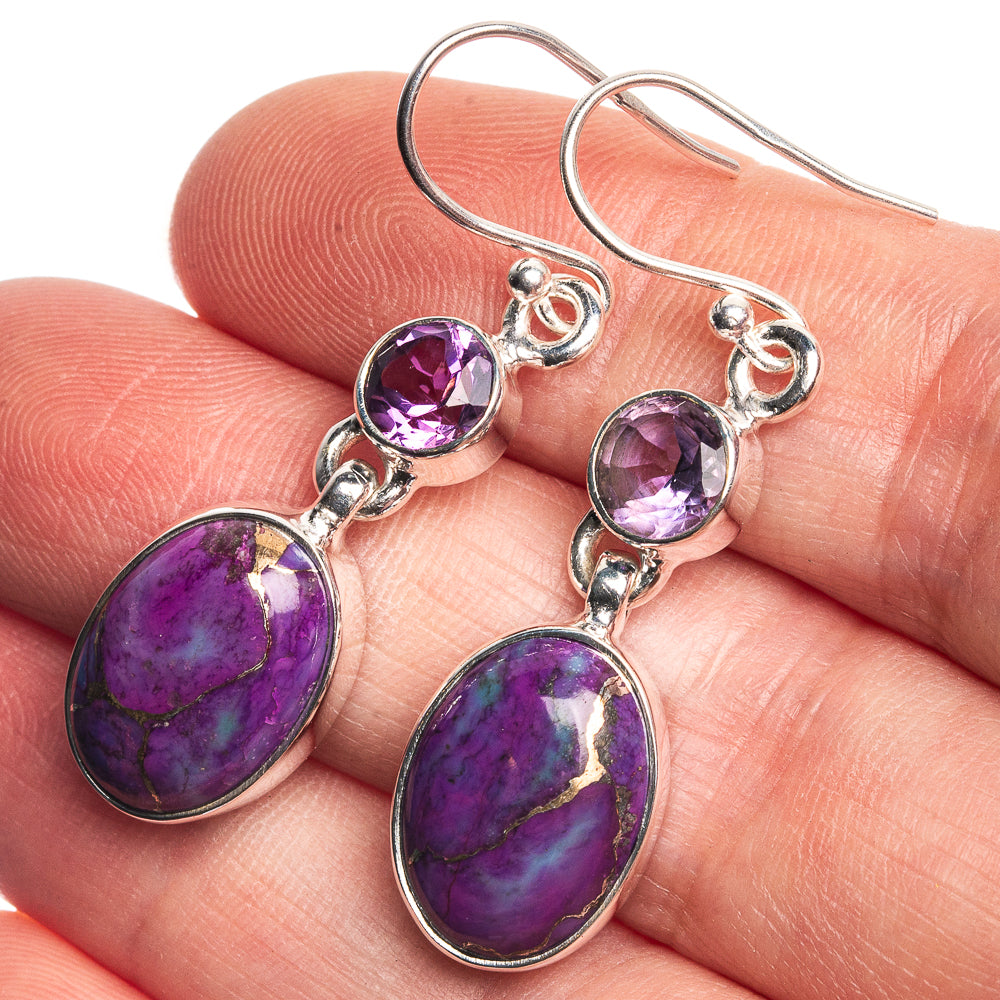 Purple Copper Composite Turquoise, Amethyst 925 Sterling Silver Earrings 1 5/8"