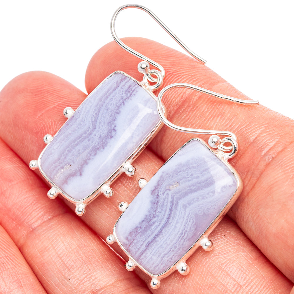 Blue Lace Agate Earrings 1 1/2" (925 Sterling Silver) E1719