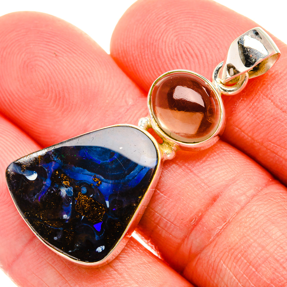 Boulder Opal, Smoky Quartz 925 Sterling Silver Pendant 1 3/4" (925 Sterling Silver) PD38373
