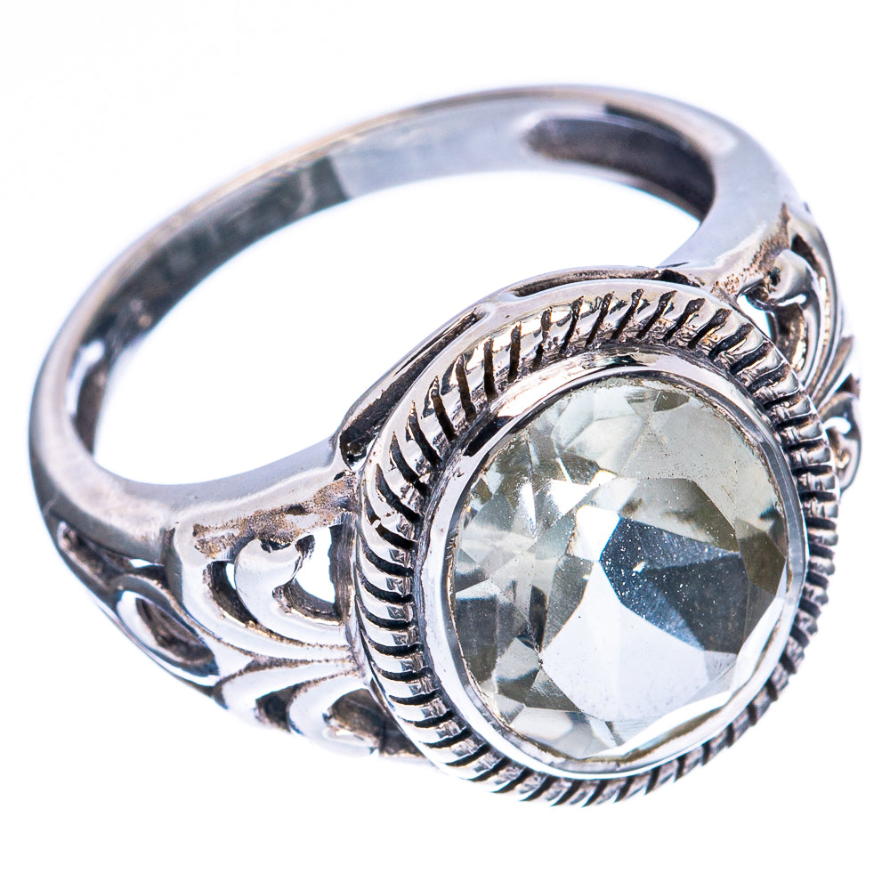 Faceted Green Amethyst Ring Size 7 (925 Sterling Silver) R3295